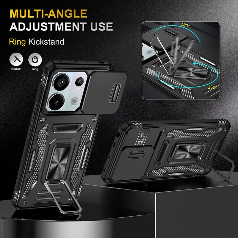 Ударостійкий чохол Square Ring зi шторкою на камеру на Xiaomi Poco M6 Pro 4G – Чорний / Black. Фото 3 з 6