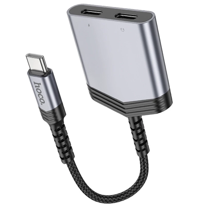 Перехідник Hoco LS40 Type-C to dual Type-C – Metal gray. Фото 6 з 7