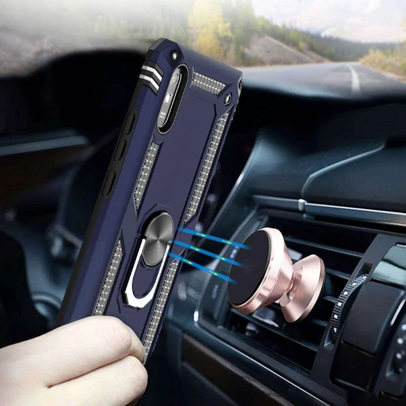 Протиударний чохол Serge Ring з кільцем на Xiaomi Redmi 9A – Темно-синій. Фото 4 з 5