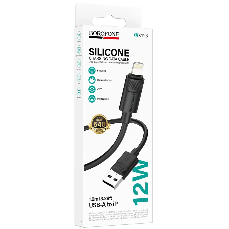 Дата кабель Borofone BX123 Leya USB to Lightning 12W (1m) – Black. Фото 2 з 5
