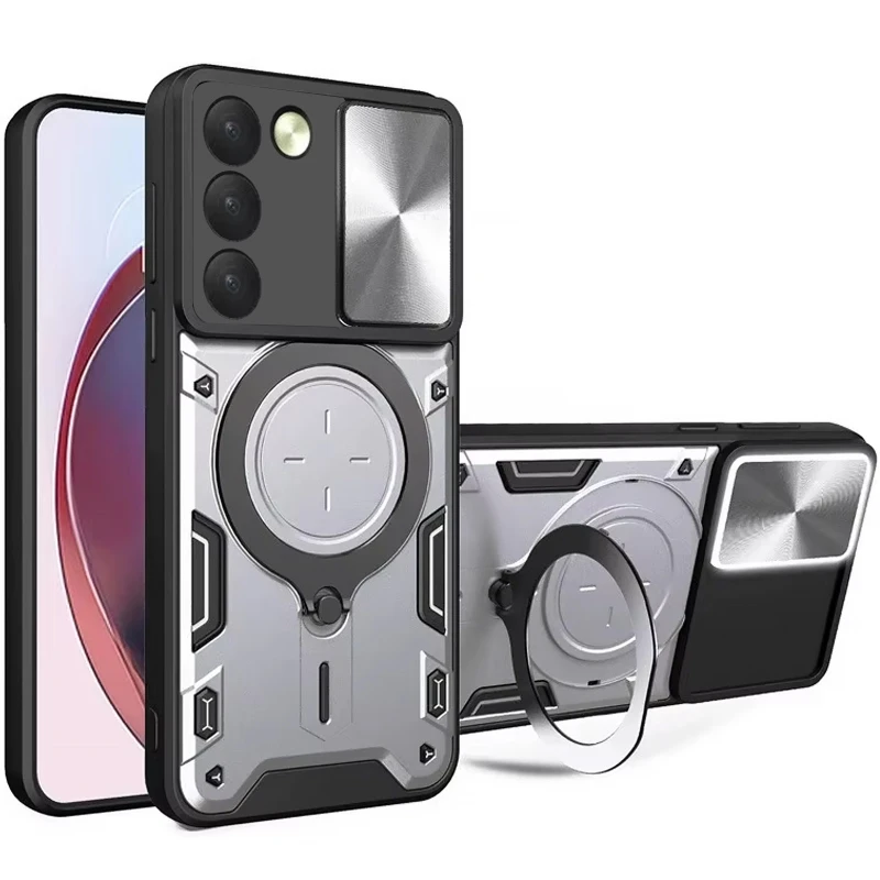 Ударопрочный чехол Bracket Ringstand с защитной шторкой для камеры для Xiaomi Redmi 15 (EU) – silver. Фото 1 из 1