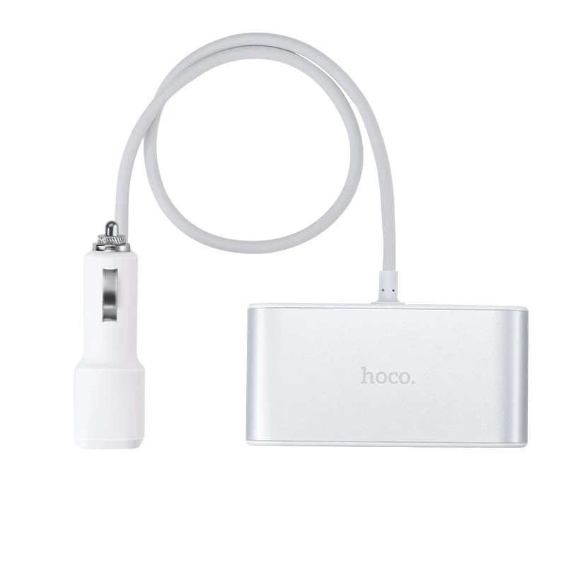АЗУ з розгалужувачем прикурювача Hoco Z13 (3 порти+2USB/2.1A+LCD) – Сталевий. Фото 2 з 8