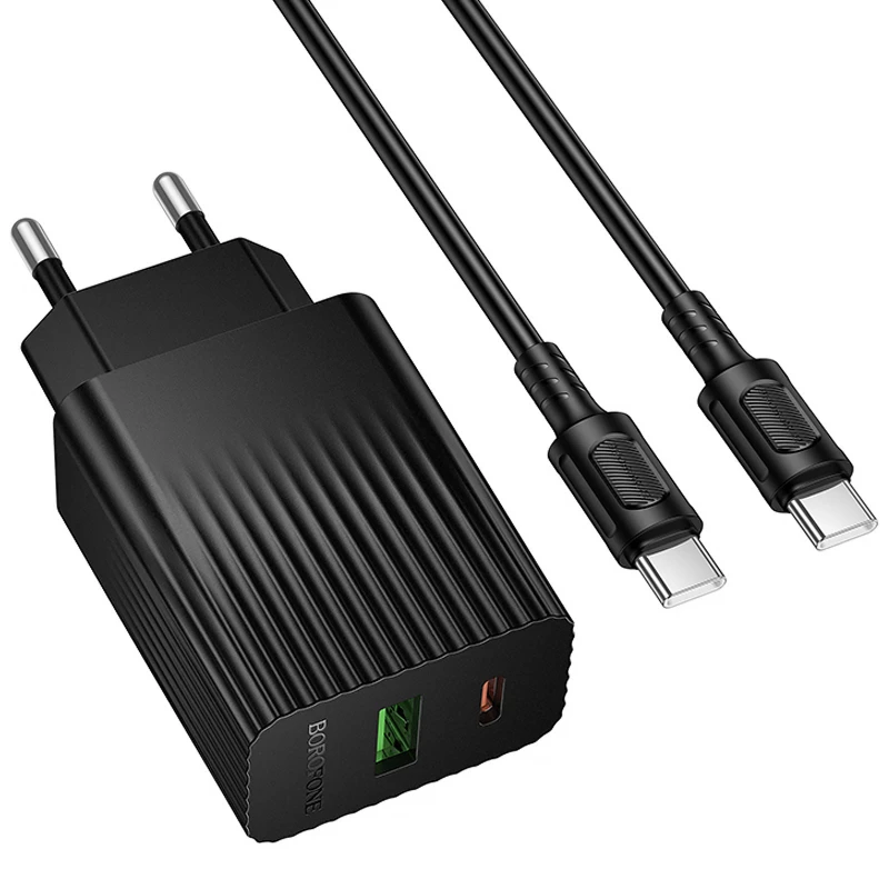 МЗП Borofone BAS76A Source PD30W+QC3.0 (1USB-A/1C) + кабель Type-C to Type-C – Black. Фото 3 з 4