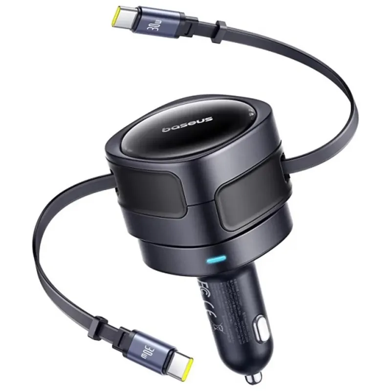 АЗУ Baseus Enjoyment Max PD60W with retractable cables (1USB-A/1C) (C00035507121) – Cosmic Black. Фото 1 из 4