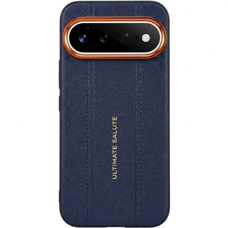 TPU+PC Vegan Leather Case with Metal Camera Frame для Google Pixel 11 Pro XL – Blue. Фото 1 з 2