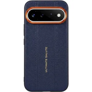 TPU+PC Vegan Leather Case with Metal Camera Frame для Google Pixel 11 Pro XL — Blue
