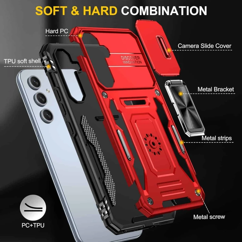 Ударостійкий чохол Square Ring зi шторкою на камеру на Samsung Galaxy A57 5G – Червоний / Red. Фото 4 з 7