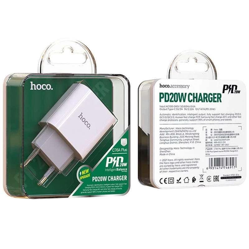МЗП Hoco C76A Speed source PD20W charger (EU) – Білий. Фото 6 з 6