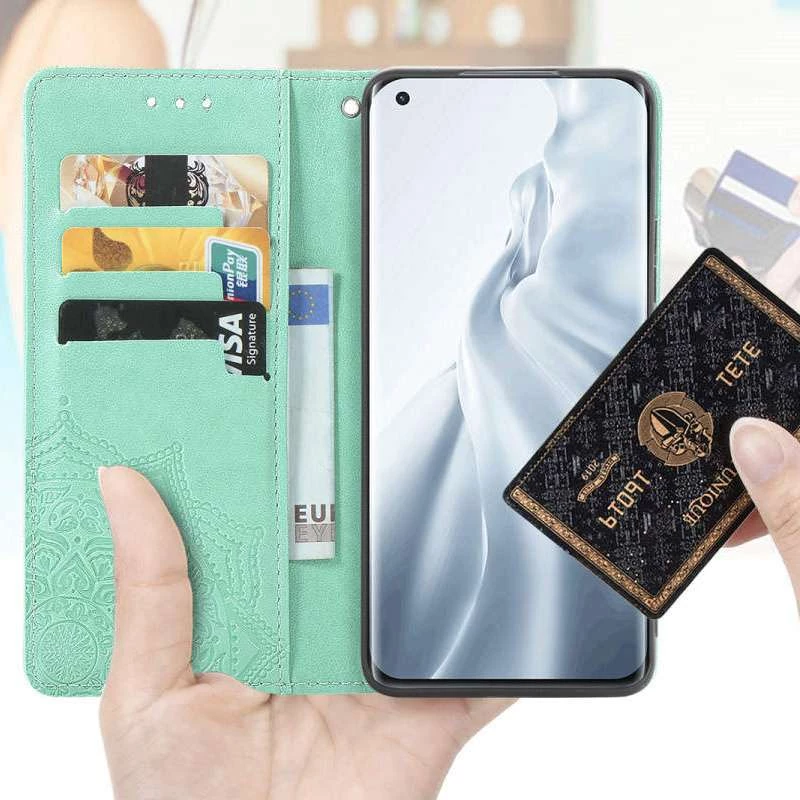 Шкіряний чохол-книжка Art Case з візитницею для Xiaomi Mi 11 Lite – Бірюзовий. Фото 2 з 5