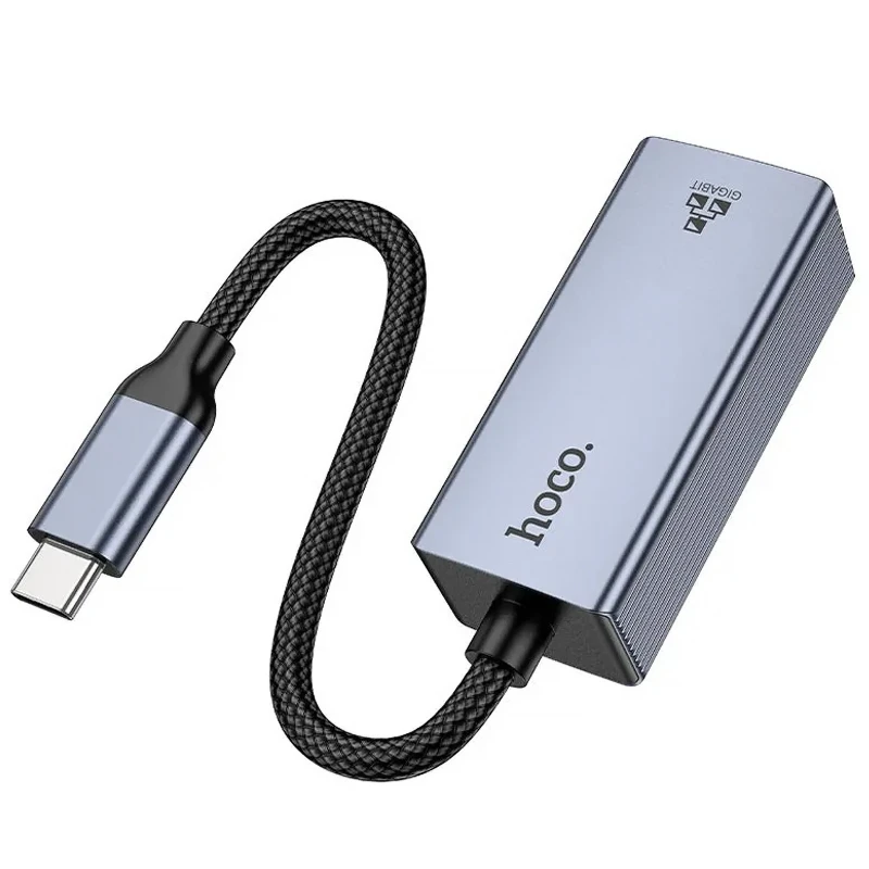 Перехідник Hoco UA37 Portable Type-C to RJ45 1000 Mbs (0.15m) – Metal gray. Фото 5 з 6