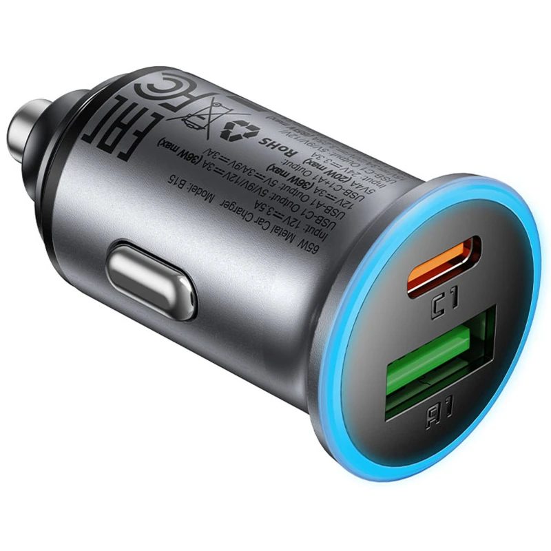 АЗУ Acefast B15 PD20W+QC3.0 total 65W (1USB-A/1C) – Gray. Фото 3 из 5