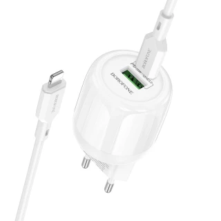 МЗП Borofone BA93A Lustrous PD20W+QC3.0 (1USB-A/1C) + кабель Type-C to Lightning фото 1 з 5