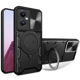 Ударостійкий чохол Bracket Ringstand із захисною шторкою для камери на Xiaomi Poco M5 фото 1 з 7