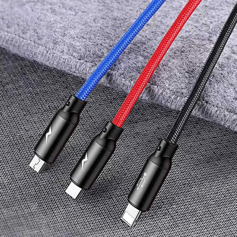 Дата кабель Baseus Three Primary Colors 3-in-1 (0.3m) – Чорний. Фото 4 з 6