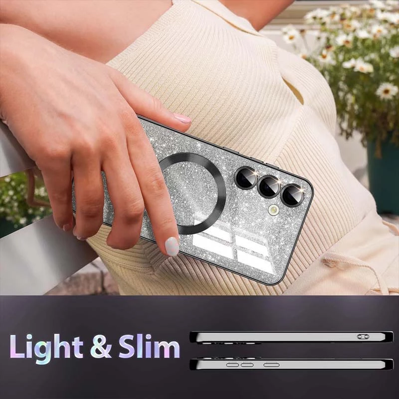 Чохол з блискітками, захисними лінзами на камеру та MagSafe на Samsung Galaxy S24 – Чорний / Black. Фото 8 з 8