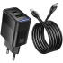 СЗУ Hoco CS112A Lounge PD30W+QC3.0 (1USB-A/1C) + кабель Type-C to Type-C – Black. Фото 3 из 5