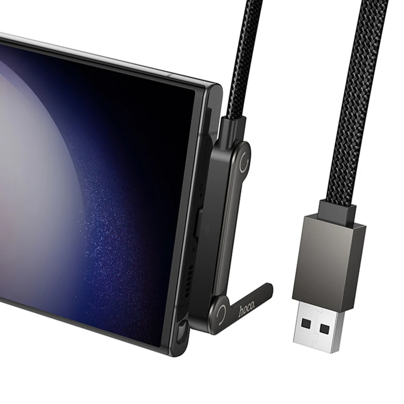 Дата кабель Hoco U150 Exquisite side plug and stand USB to Type-C 36W (1.2m) – Black. Фото 4 из 6
