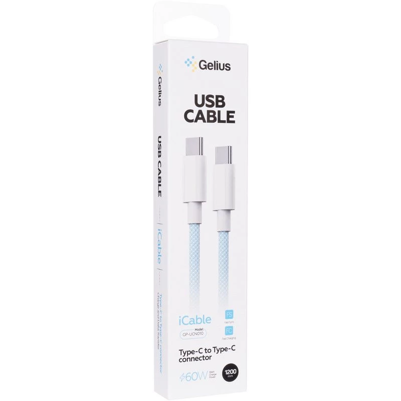 Дата кабель Gelius iCable GP-UCN010 Type-C to Type-C 60W (1.2m) – Light Blue. Фото 3 з 3