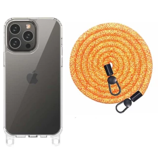 Прозорий силіконовий чохол з ремінцем на Apple iPhone 14 Pro Max (6.7") — Orange / White