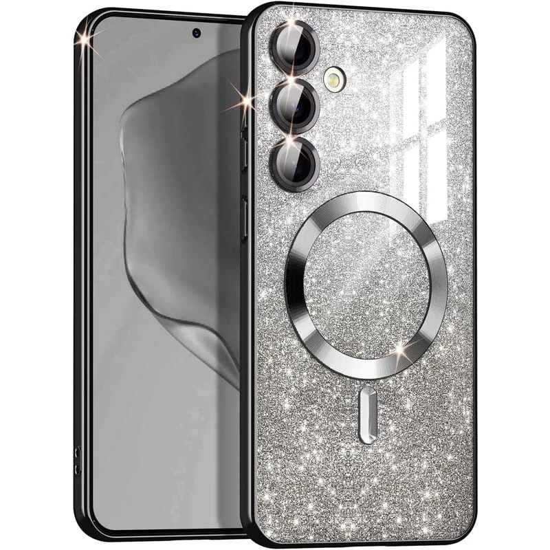 

Чехол с блесками, защитными линзами на камеру и MagSafe для Samsung Galaxy S24 (Черный / Black), Чорний / black