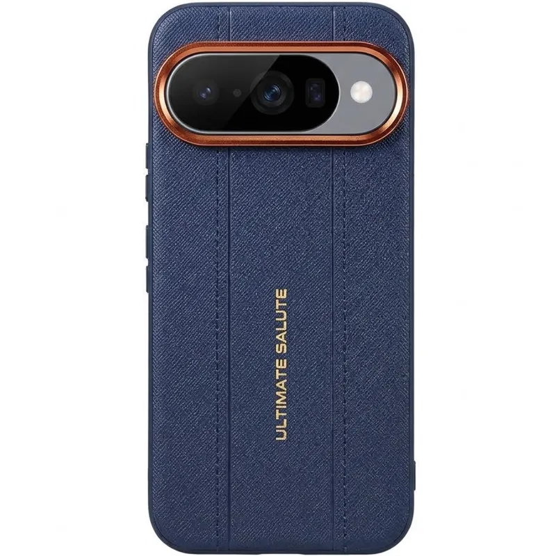 TPU+PC Vegan Leather Case with Metal Camera Frame для Google Pixel 11 – Blue. Фото 1 з 1