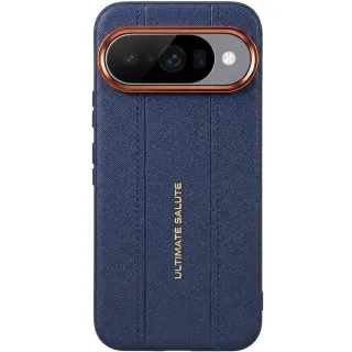 TPU+PC Vegan Leather Case with Metal Camera Frame для Google Pixel 11 — Blue