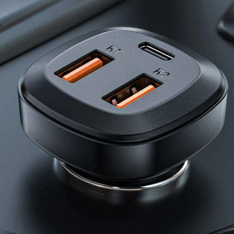 АЗУ Acefast B9 66W (2USB-A+USB-C) three port metal car charger – Black. Фото 4 из 6