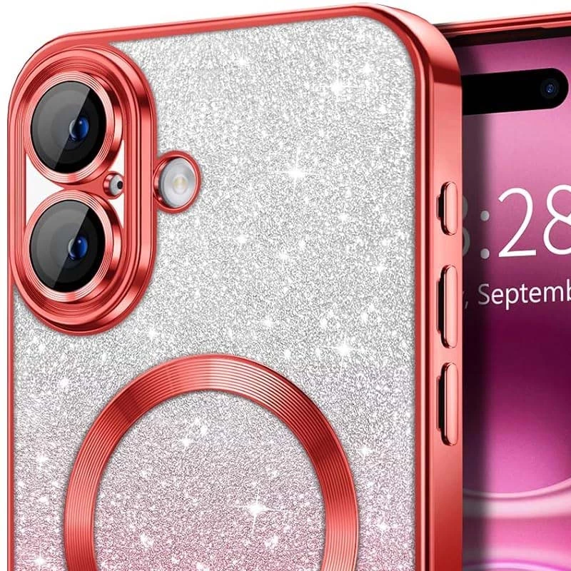 Чохол з блискітками, захисними лінзами на камеру та MagSafe на Apple iPhone 16 – Червоний / Red. Фото 4 з 4