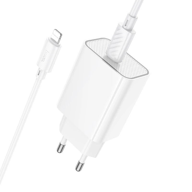 СЗУ Hoco C143A Benefit PD20W (1USB-C) + кабель Type-C to Lightning – White. Фото 5 из 8