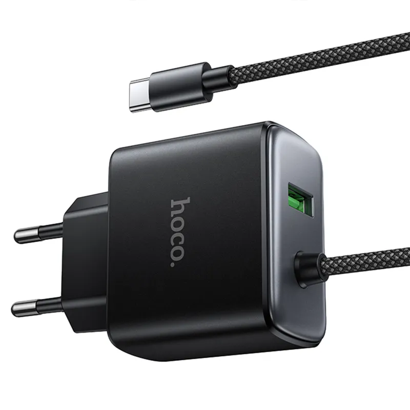 МЗП Hoco C164A New PD30W+QC3.0 (1USB-A/1C) + встроенный кабель Type-C – Black. Фото 4 з 6