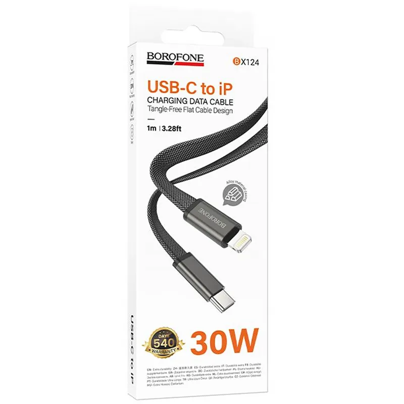 Дата кабель Borofone BX124 Peace Type-C to Lightning 30W (1m) – Black. Фото 2 з 6