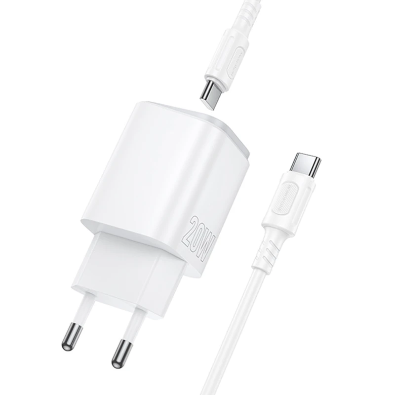 МЗП Borofone BAS83A Star PD20W+QC3.0 (1USB-A/1C) + кабель Type-C to Type-C – White. Фото 4 з 4