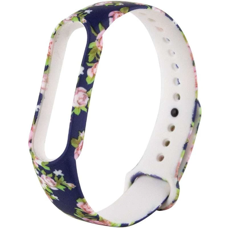 

Силиконовый ремешок с рисунком для Xiaomi Mi Band 6 (Розы / Синий), Троянди / синій