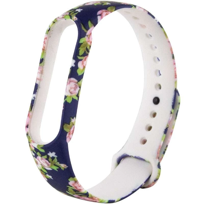 

Силіконовий ремінець з малюнком для Xiaomi Mi Band 5 (Троянди / Синій)