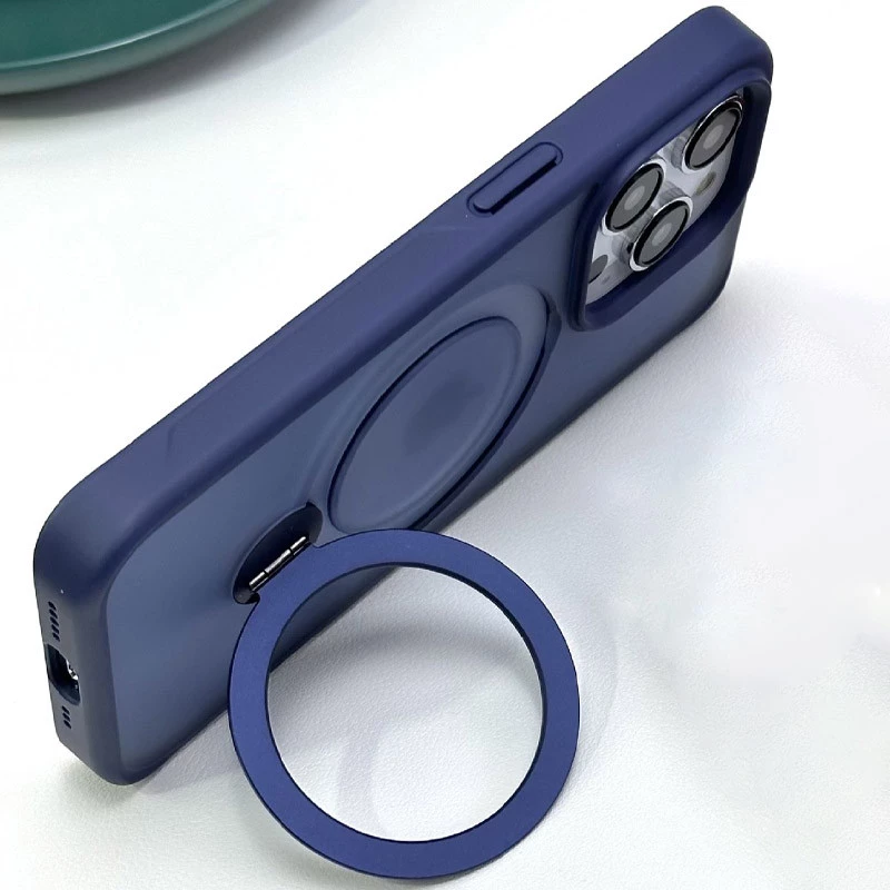 Кольоровий TPU+PC з металевими кнопками, кільцем та MagSafe на Apple iPhone 15 Pro (6.1") – Dark Blue. Фото 11 з 14