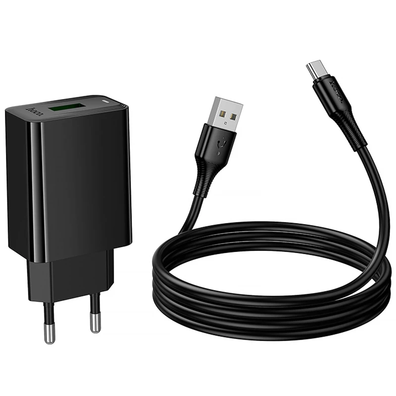 МЗП Hoco CS92A Leader 18W+QC3.0 (1USB-A) + кабель USB to Type-C – Black. Фото 6 з 7