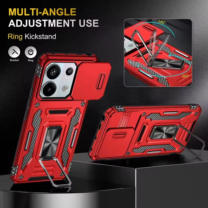 Ударостійкий чохол Square Ring зi шторкою на камеру на Xiaomi Poco M6 Pro 4G – Червоний / Red. Фото 3 з 6