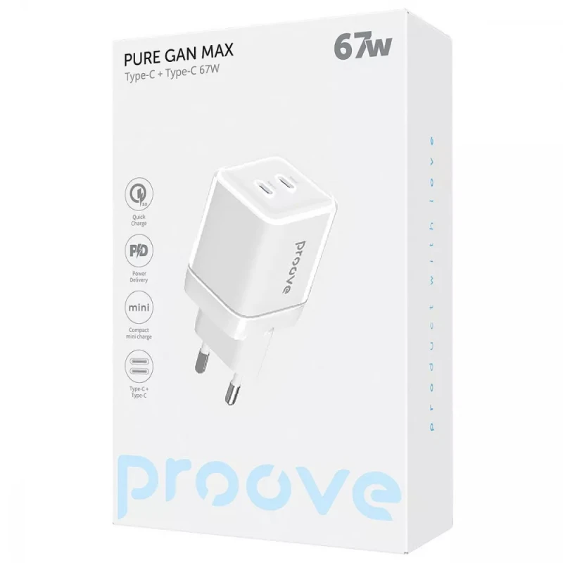 МЗП Proove Pure GaN Max 67W (2USB-C) – White. Фото 4 з 4