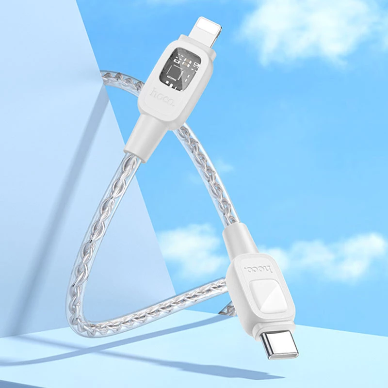 Дата кабель Hoco U124 Stone silicone power-off Type-C to Lightning – Gray. Фото 5 з 6