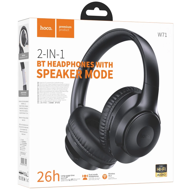 Накладные беспроводные наушники Hoco W71 Cool sound – Black. Фото 2 из 7