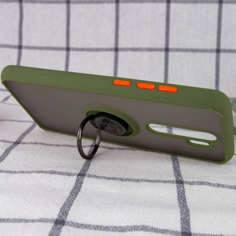 Чохол з металевим кільцем-тримачем на Xiaomi Redmi Note 8 Pro – Оливковий. Фото 4 з 4