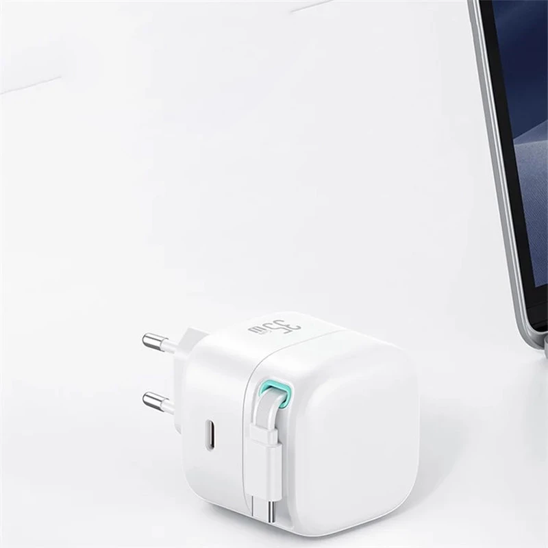 МЗП Usams US-CC202 GaN With Type-C Magnetic Retractable Cable Module XMF Ser. 35W (2USB-C) – White. Фото 8 з 8