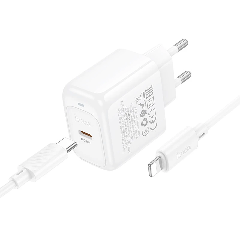 МЗП Hoco CS53A Surplus PD25W (1USB-C) + Type-C to Lightning – White. Фото 2 з 8