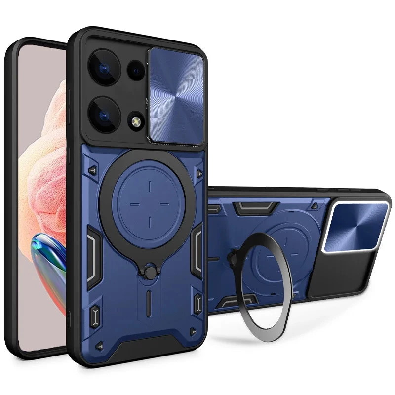 

Ударопрочный чехол Bracket Ringstand с защитной шторкой для камеры для Xiaomi Redmi Note 13 5G (Blue)