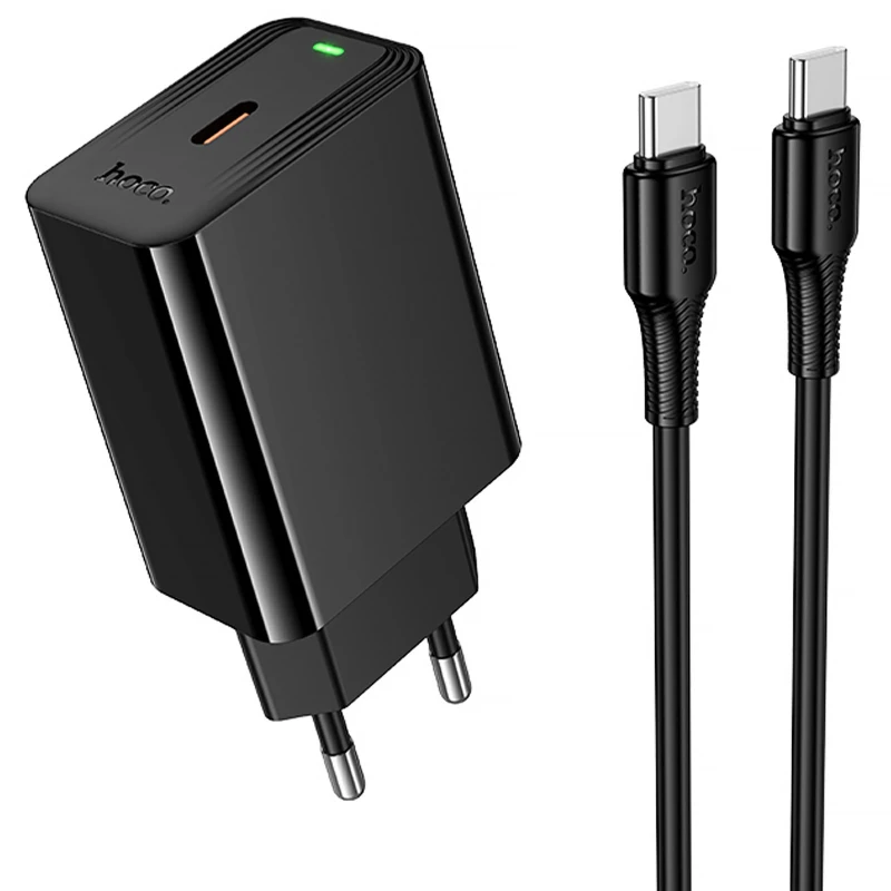 МЗП Hoco CS93A Leader PD20W (1USB-C) + кабель Type-C to Type-C – Black. Фото 1 з 6
