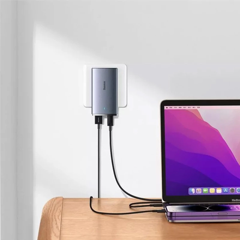 МЗП Baseus GaN5 Pro Ultra-Slim 65W Type-C+USB + Type-C to Type-C 100W (1m) (CCGP15011) – Gray. Фото 4 з 6