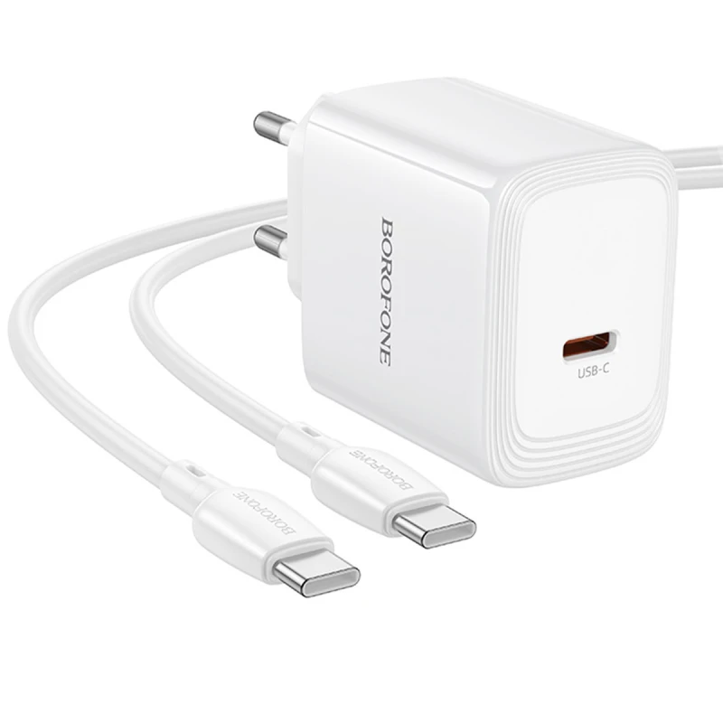 МЗП Borofone BN33 Fuente PD40W (1USB-C) + кабель Type-C to Type-C – White. Фото 5 з 6