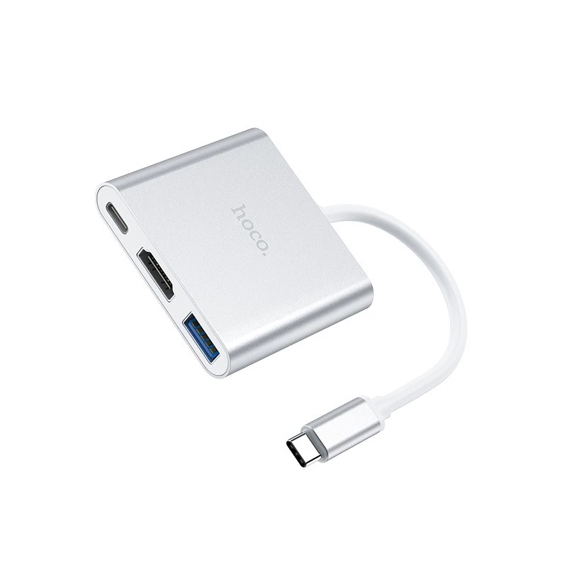 Перехідник HUB Hoco HB14 Type-C to USB3.0+HDMI+PD – Сталевий. Фото 4 з 8