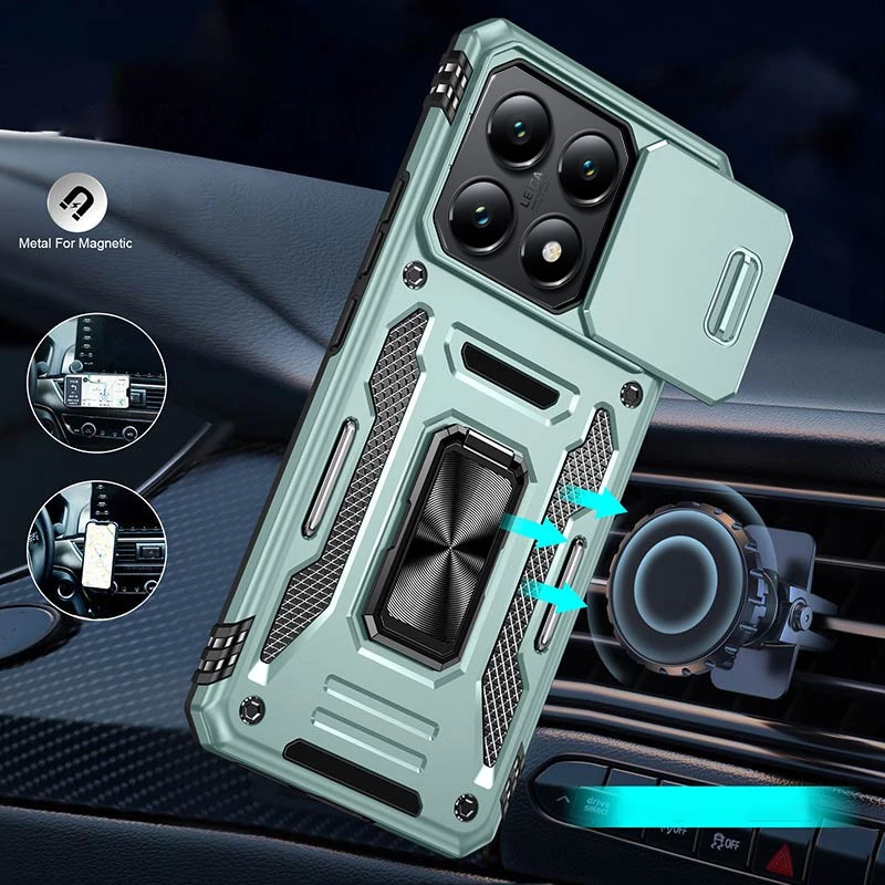 Ударостійкий чохол Square Ring зi шторкою на камеру на Xiaomi 14T Pro – Зелений / Light Green. Фото 2 з 2