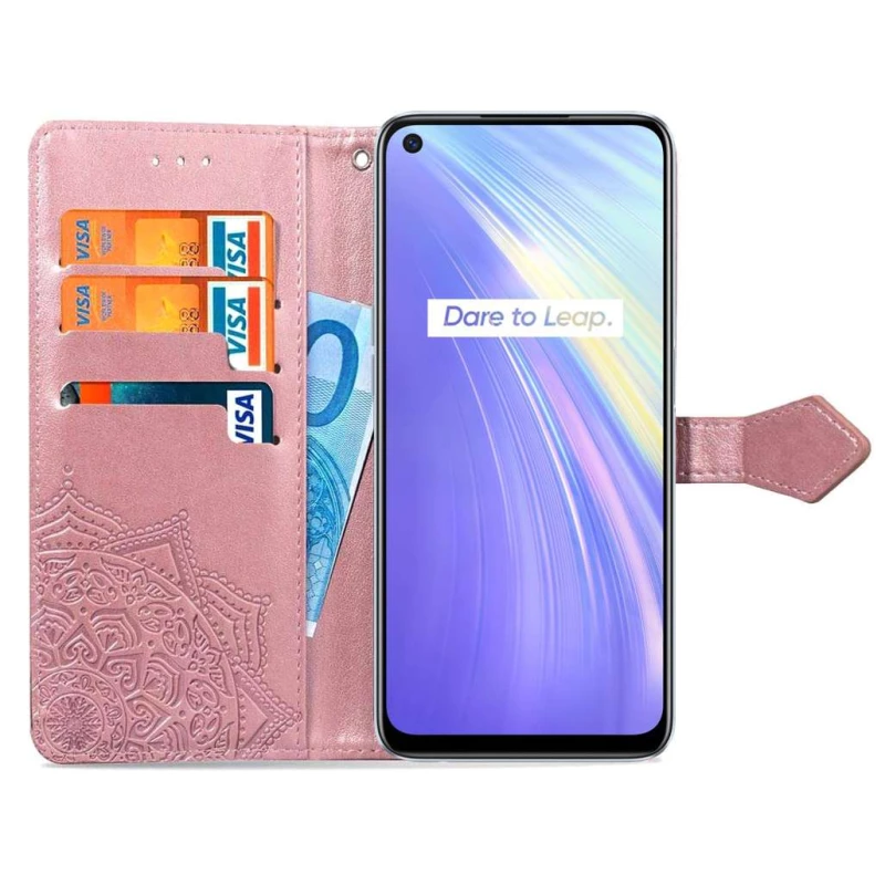 Кожаный чехол-книжка Art Case с визитницей для Realme 6 – Розовый. Фото 2 из 6